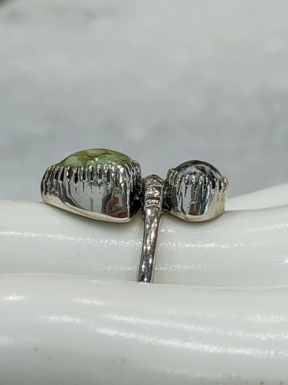 Royston Turquoise & White Buffalo Black Oxidized Sterling Silver Ring Sz 9